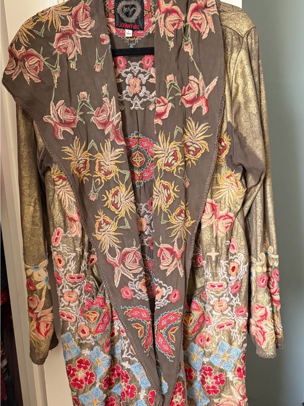 Johnny Was Brown Embroidered Floral Jacket with Gold Accents